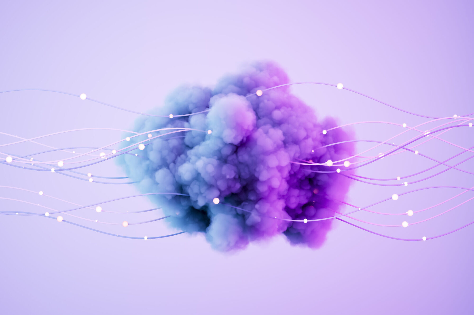 Cloud with Neon Wires, Futuristic Technology Background, Cloud Technology Concept